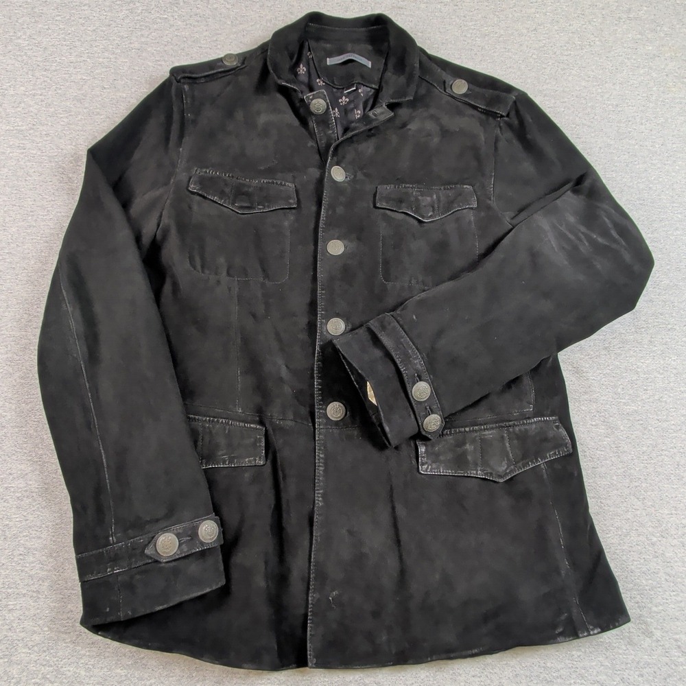 John Varvatos Collection Goat Suede Military Field Jacket Black EU 52 US 42